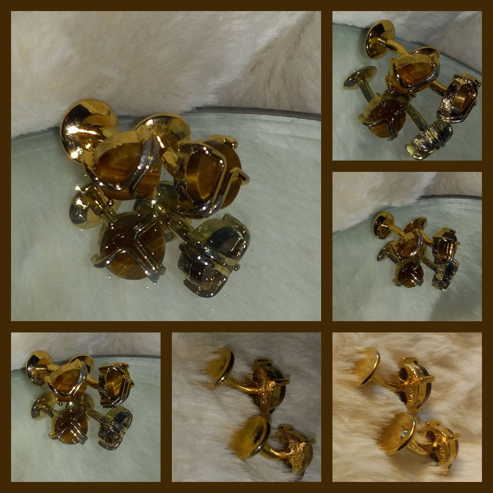 Vintage Gold Plated Eye of the Tiger Cuff Links
